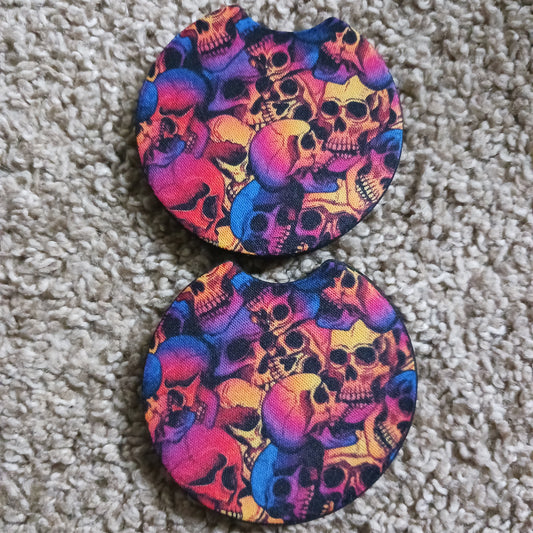Colorful skulls car coasters
