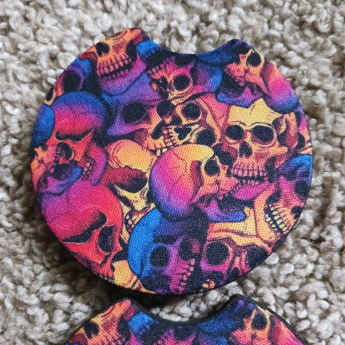Colorful skulls car coasters
