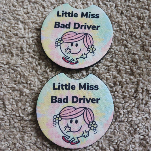 Little miss bad driver car coasters