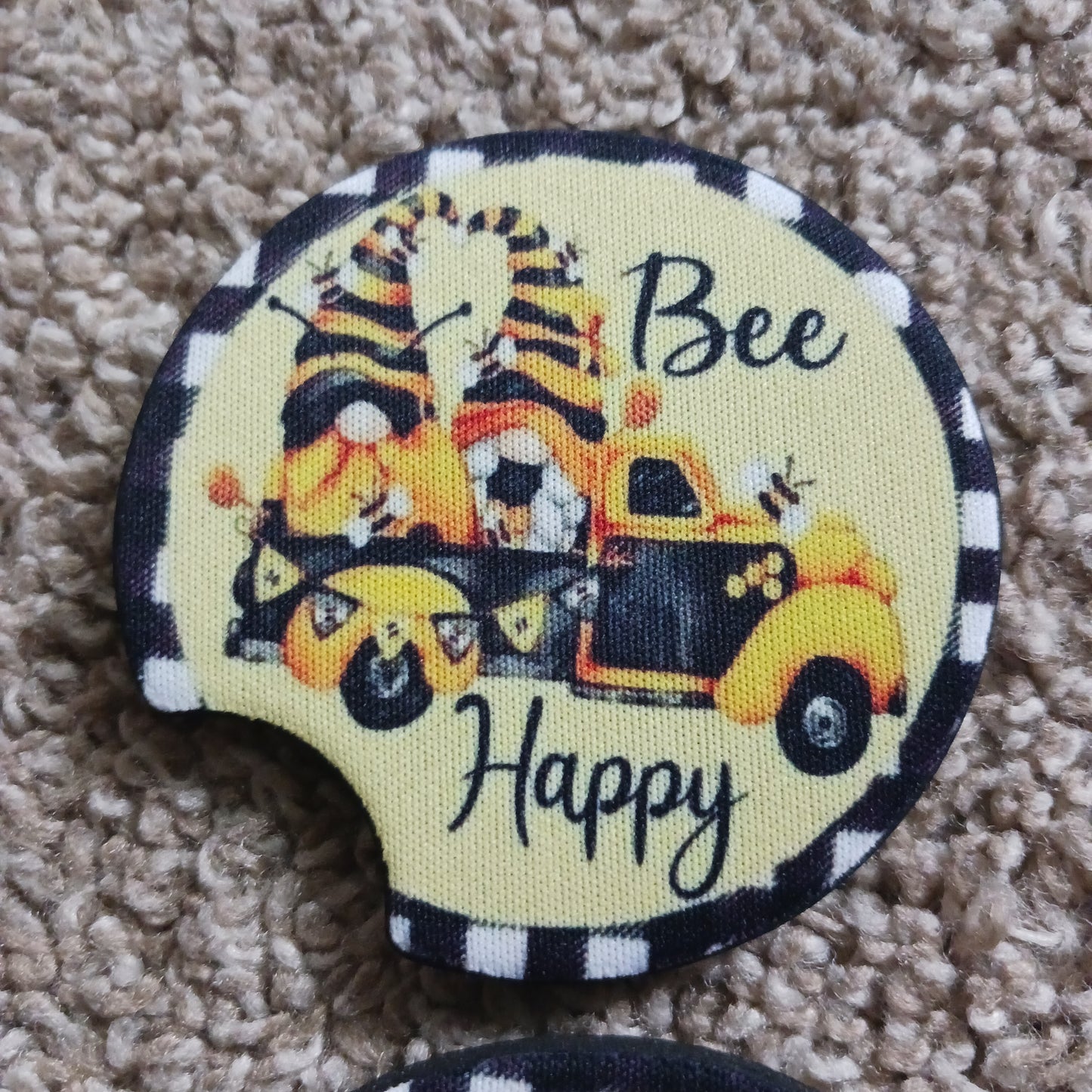 Bee happy gnome car coasters