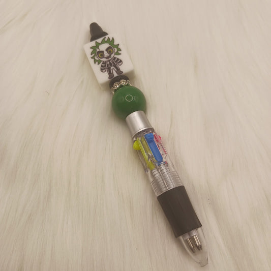 Green haired horror glow in the dark multi-colored ink beaded pen