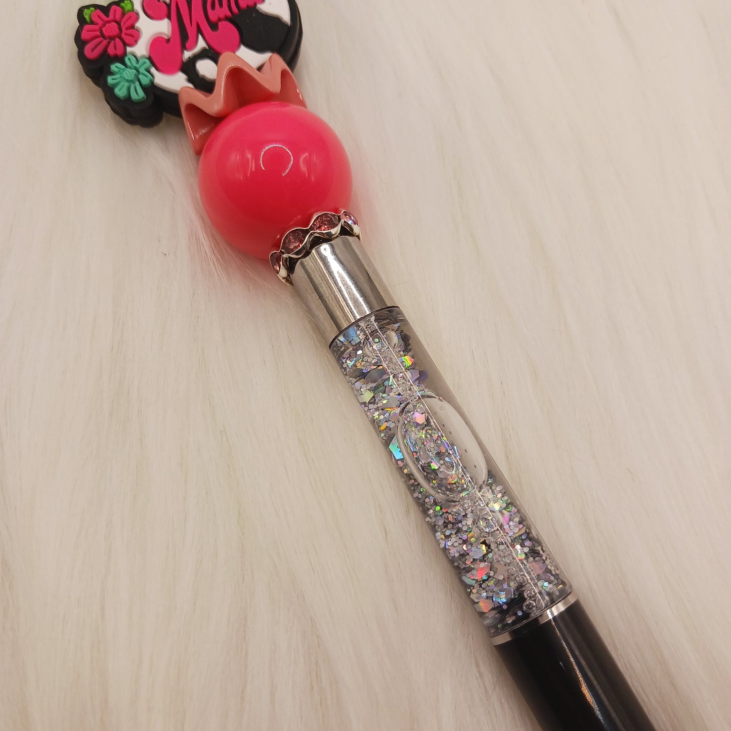 Mama beaded silver glitter snowglobe pen