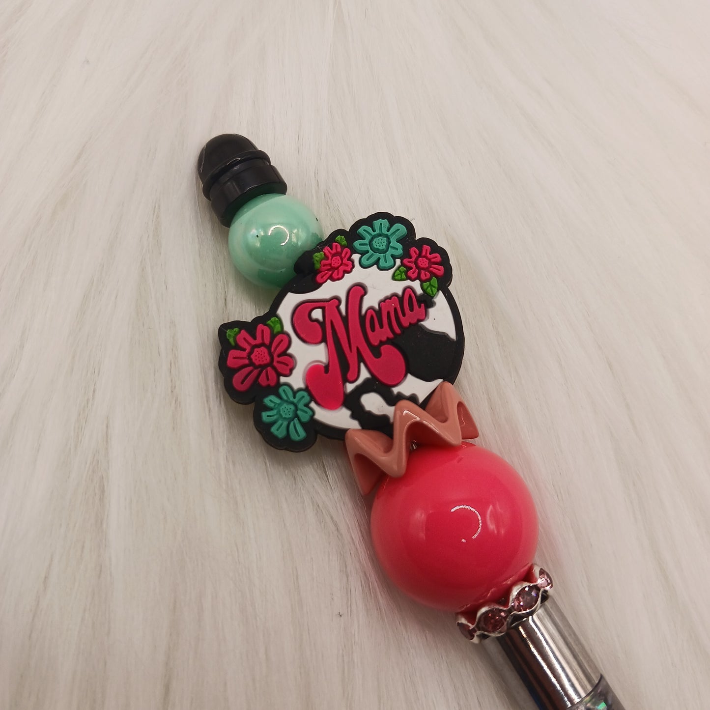 Mama beaded silver glitter snowglobe pen