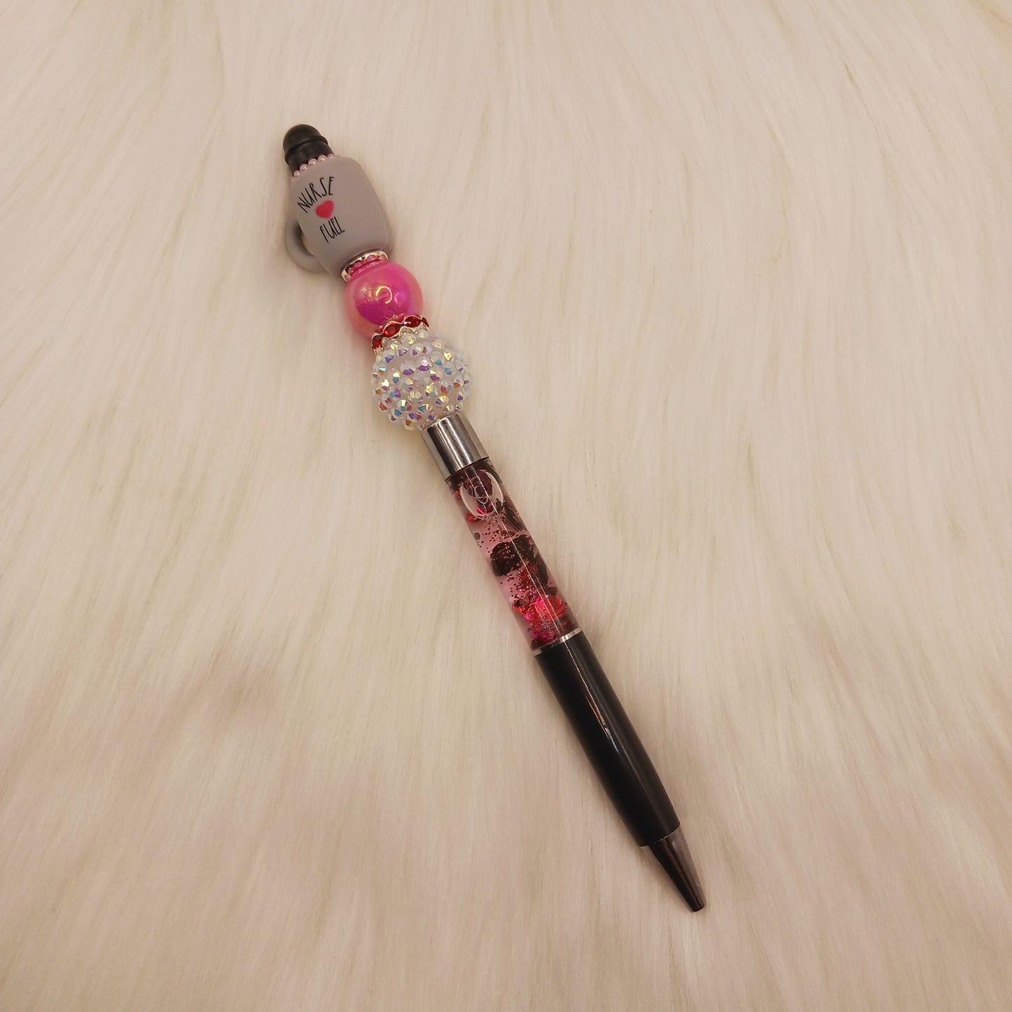 Nurse fuel beaded glitter snowglobe pen