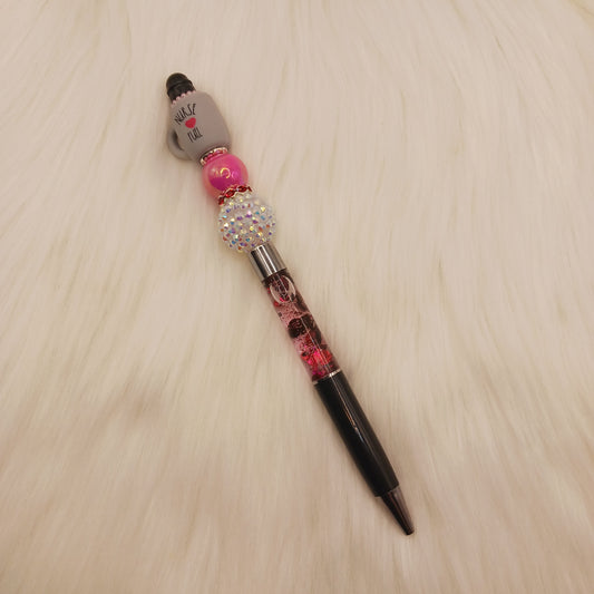 Nurse fuel beaded glitter snowglobe pen