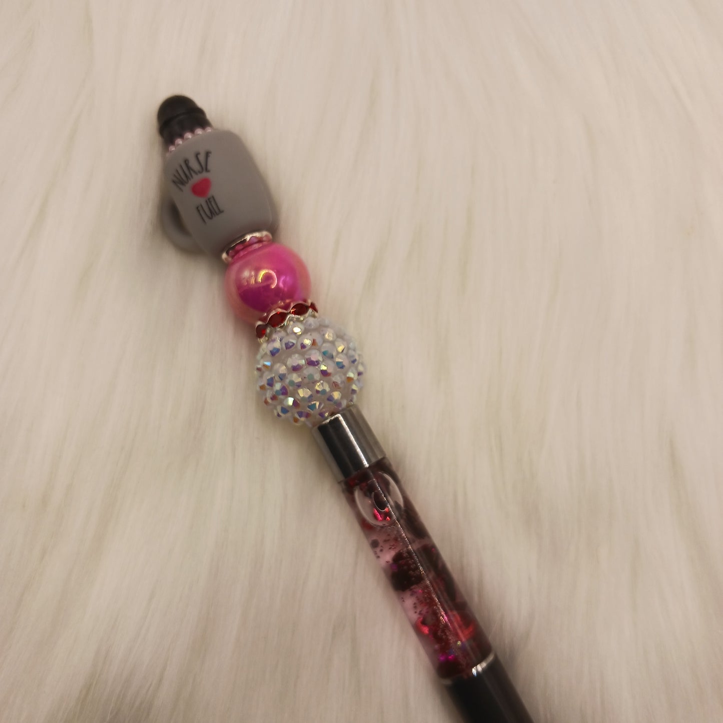 Nurse fuel beaded glitter snowglobe pen