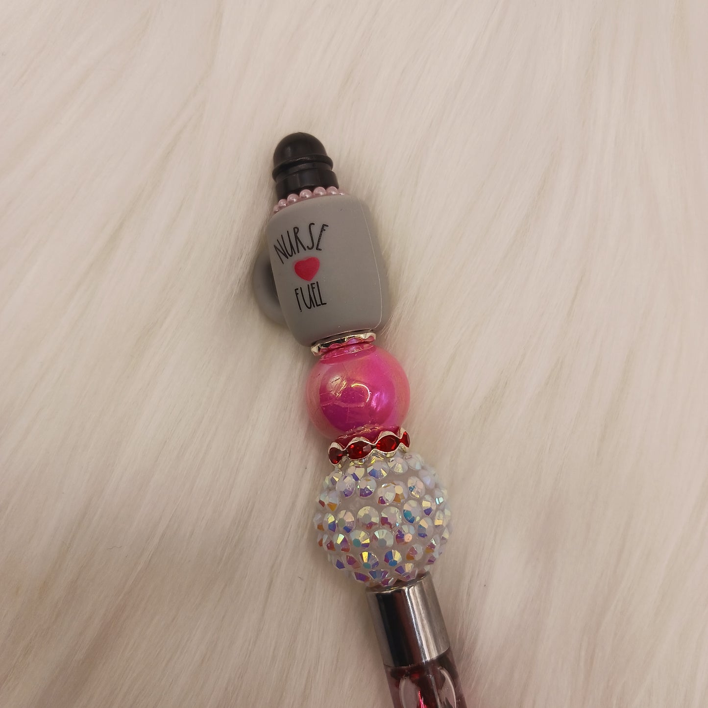 Nurse fuel beaded glitter snowglobe pen