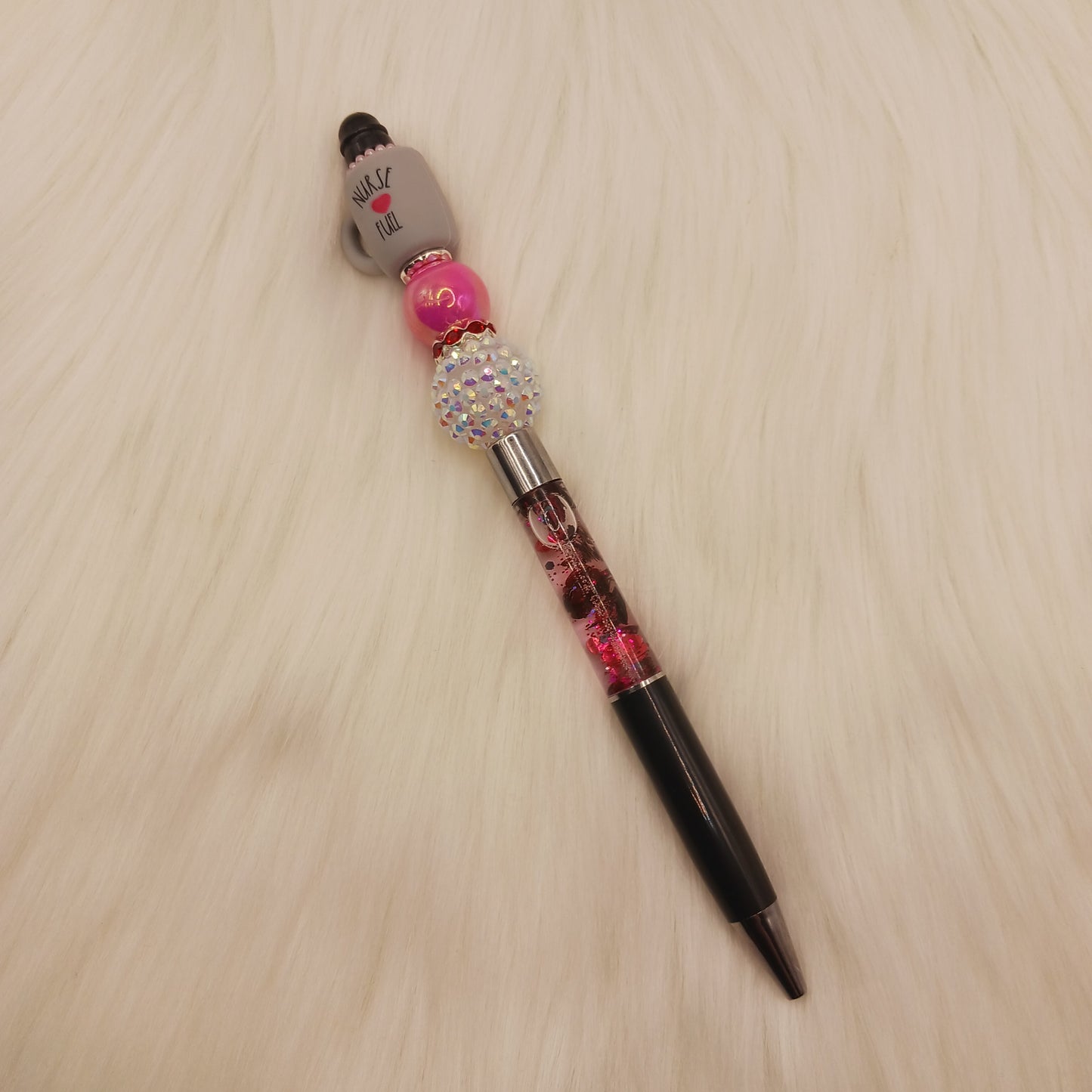 Nurse fuel beaded glitter snowglobe pen