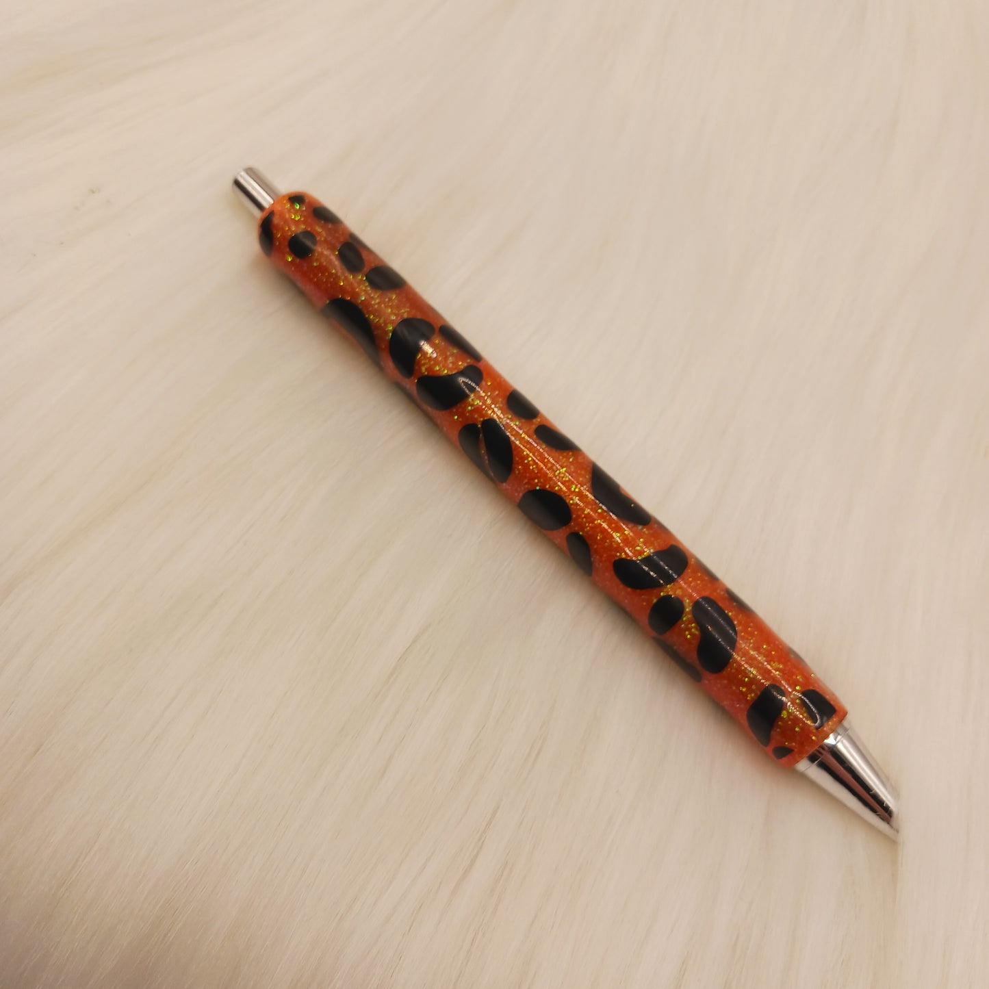 Orange glitter animal print epoxy pen