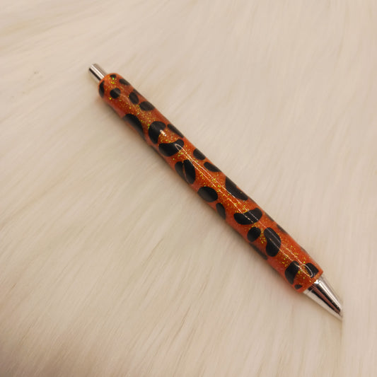 Orange glitter animal print epoxy pen