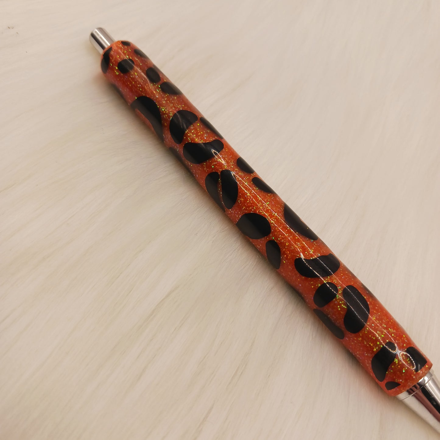 Orange glitter animal print epoxy pen