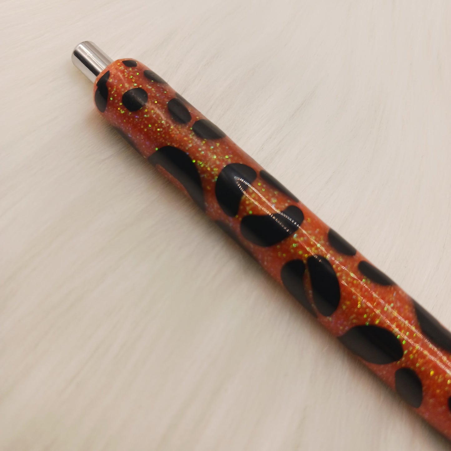 Orange glitter animal print epoxy pen