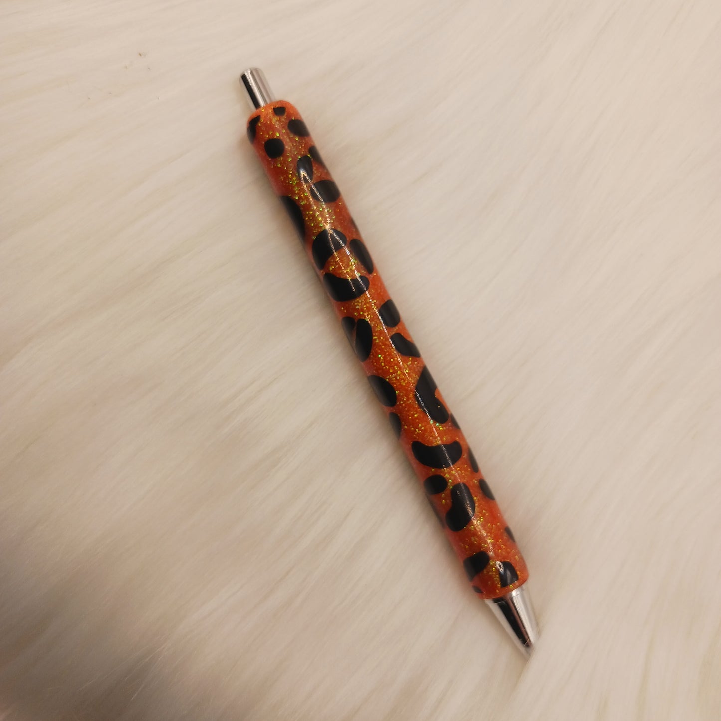 Orange glitter animal print epoxy pen