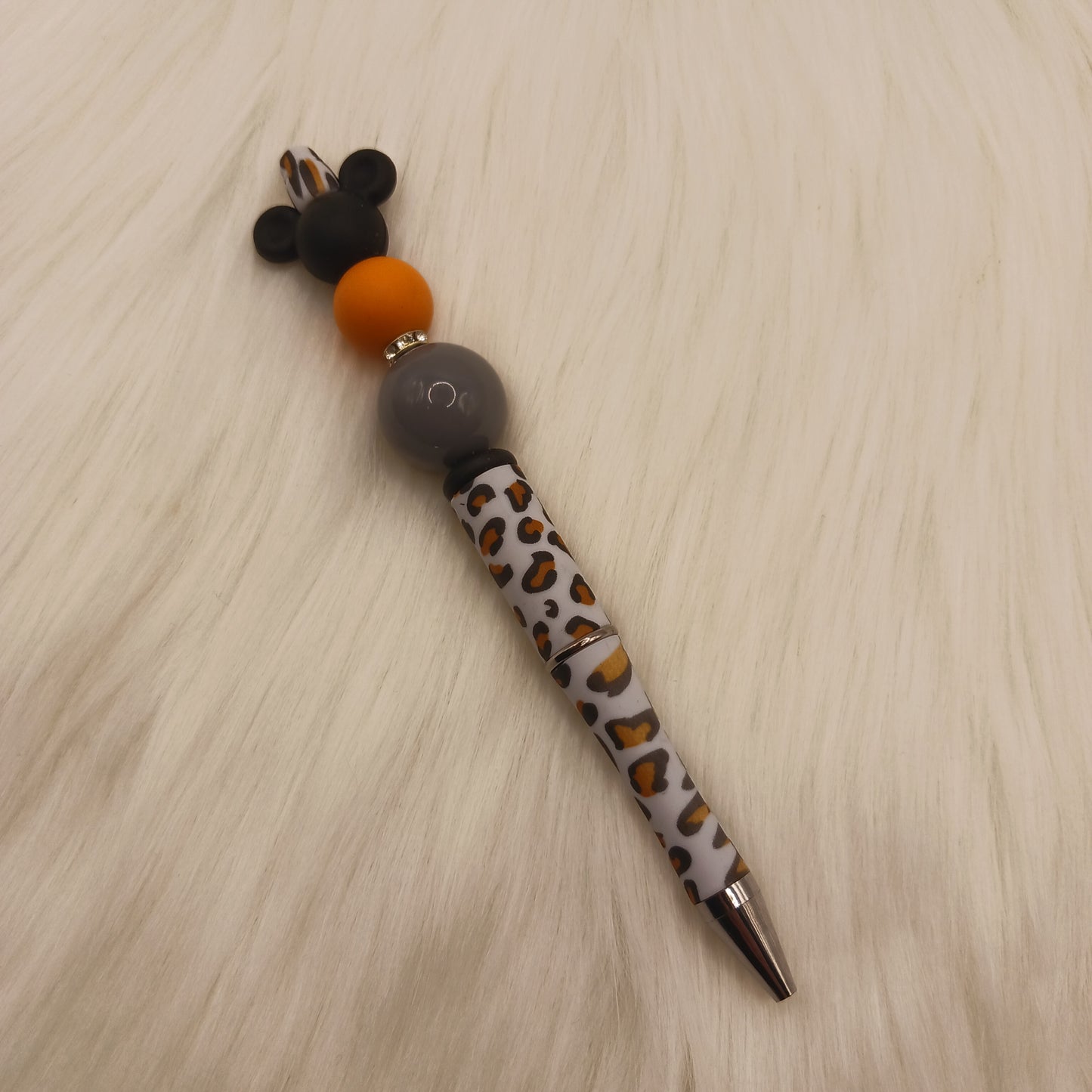 Mouse head animal print beaded pen