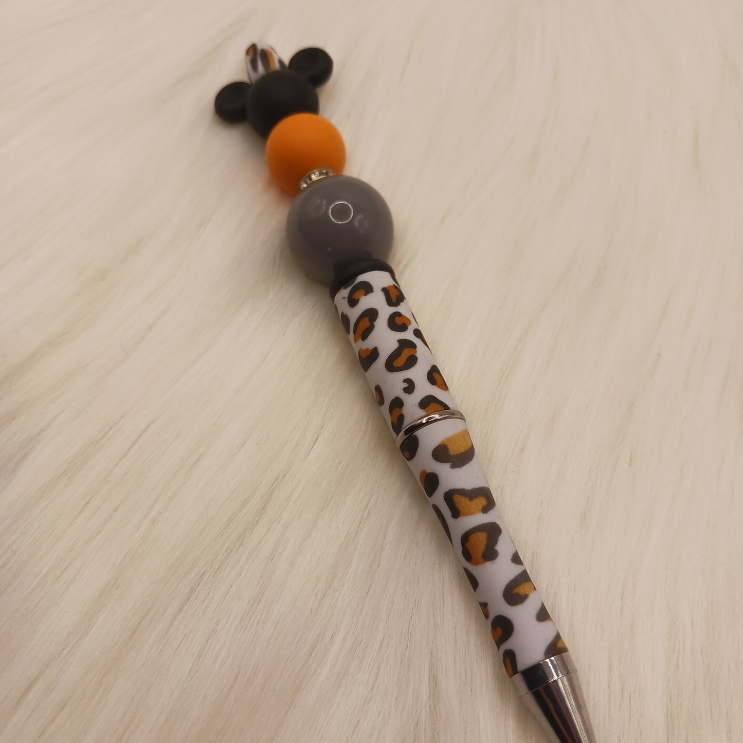 Mouse head animal print beaded pen