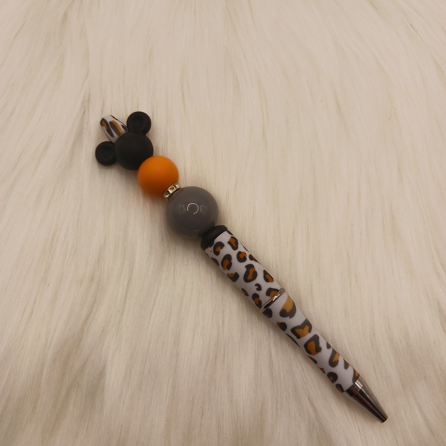 Mouse head animal print beaded pen