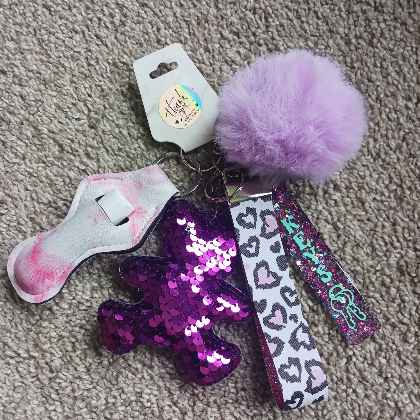 Purple Bear Keychain Set