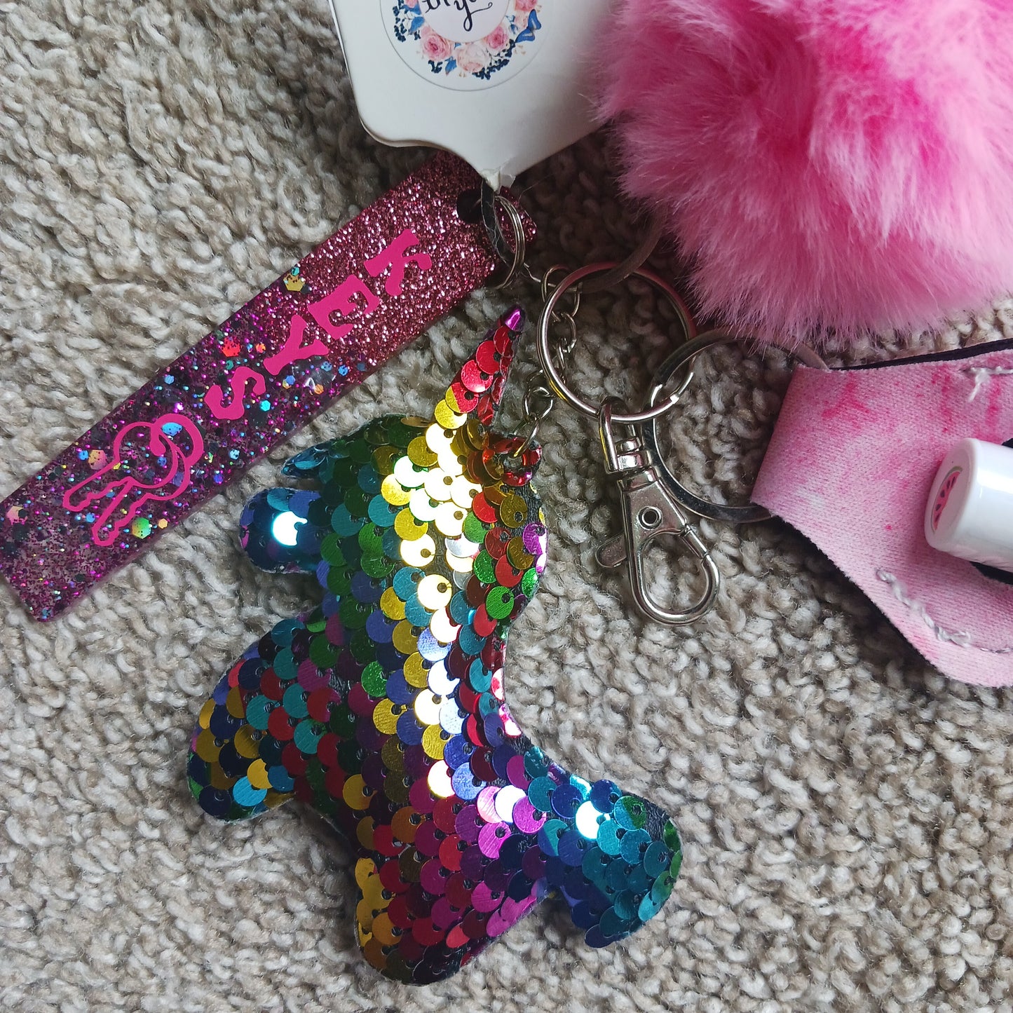 Rainbow unicorn keychain set