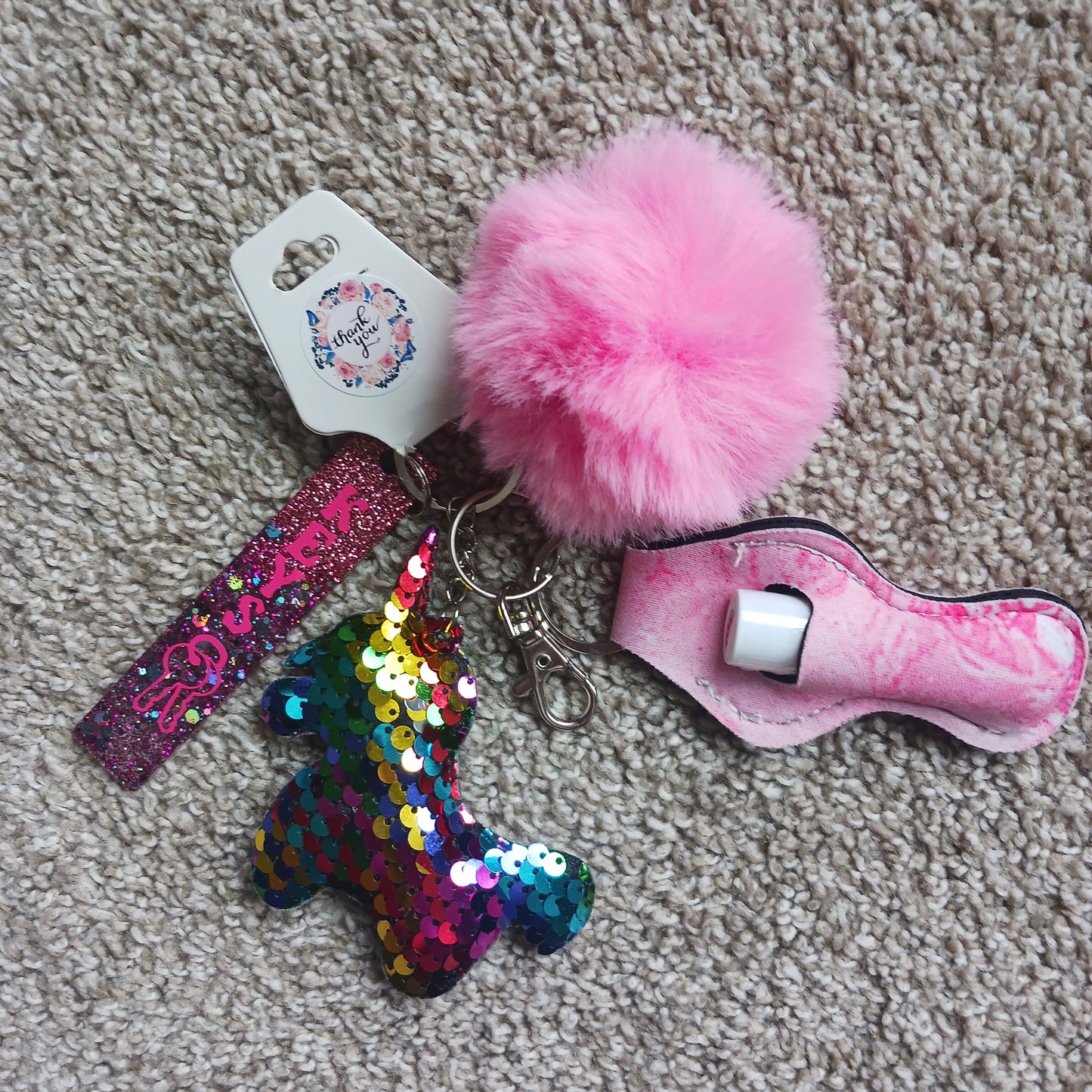 Rainbow unicorn keychain set