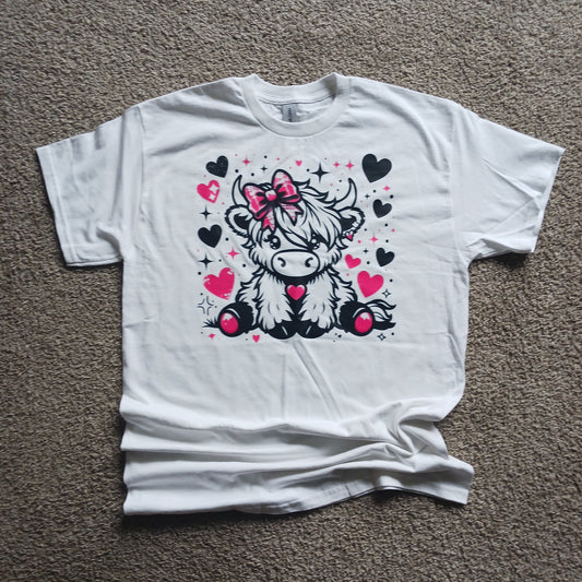 Pink heart highland cow T-shirt