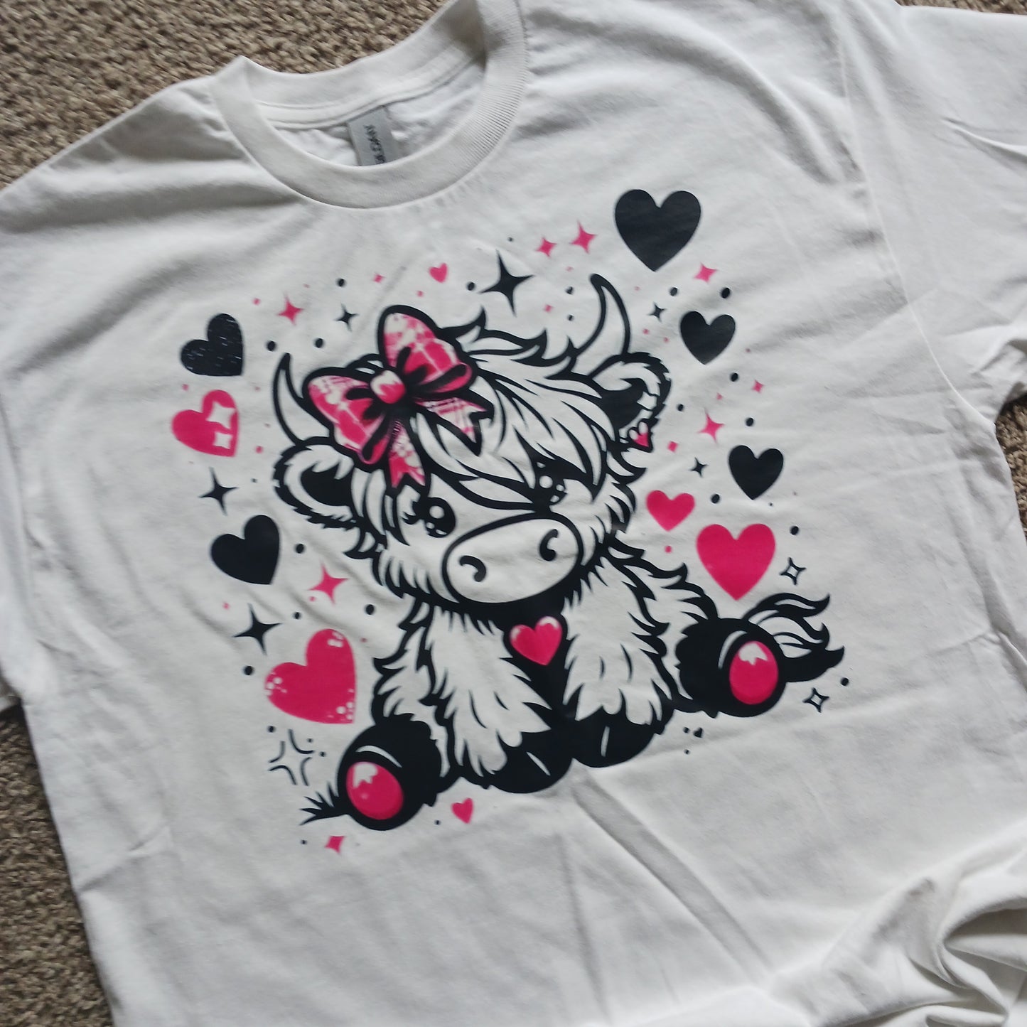 Pink heart highland cow T-shirt