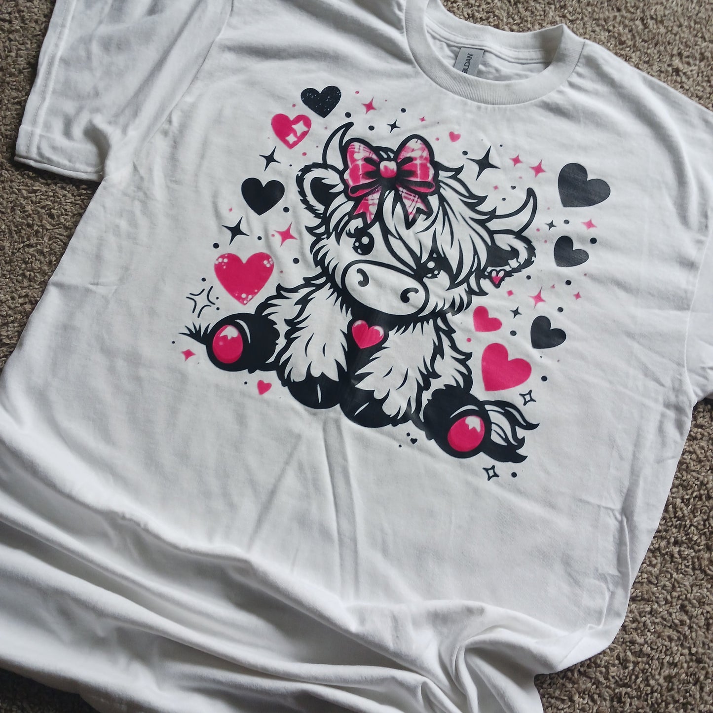 Pink heart highland cow T-shirt