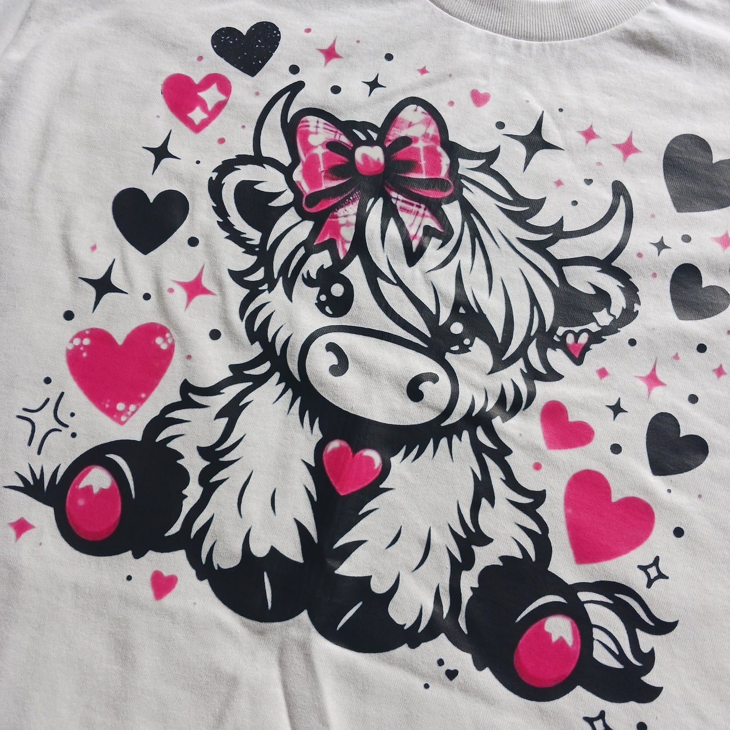 Pink heart highland cow T-shirt