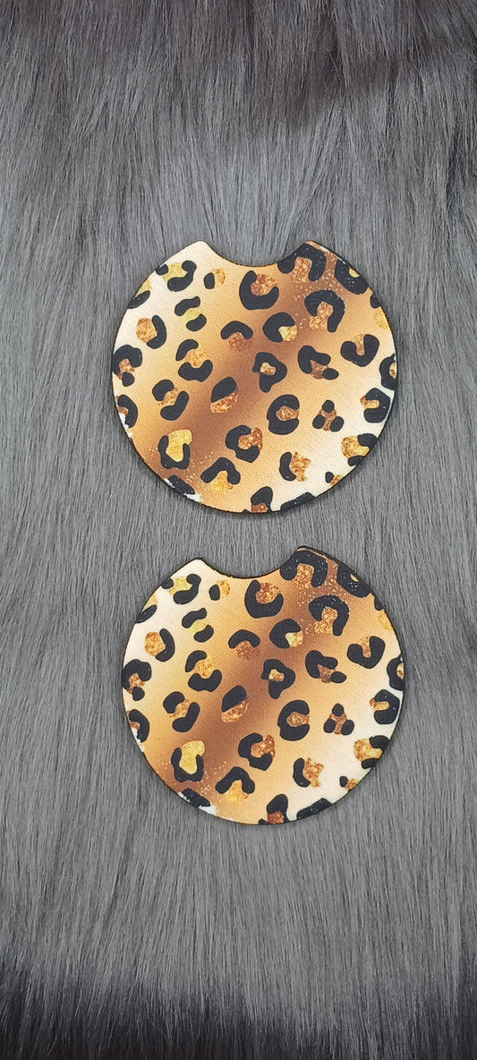 Shiny gold animal print car coasters