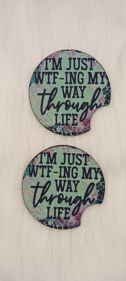 Wtf-ing through life car coasters