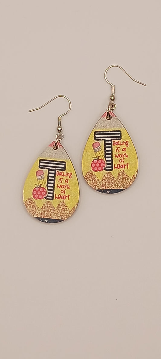 Teaching is a work of heart earrings