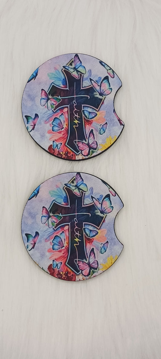 Faith butterfly car coasters