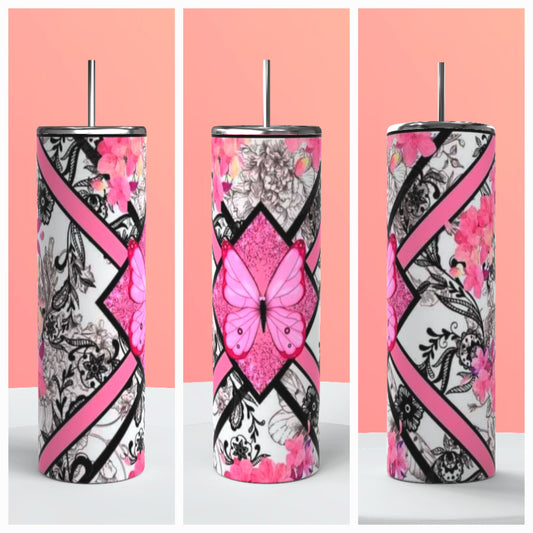 Pink butterfly tumbler