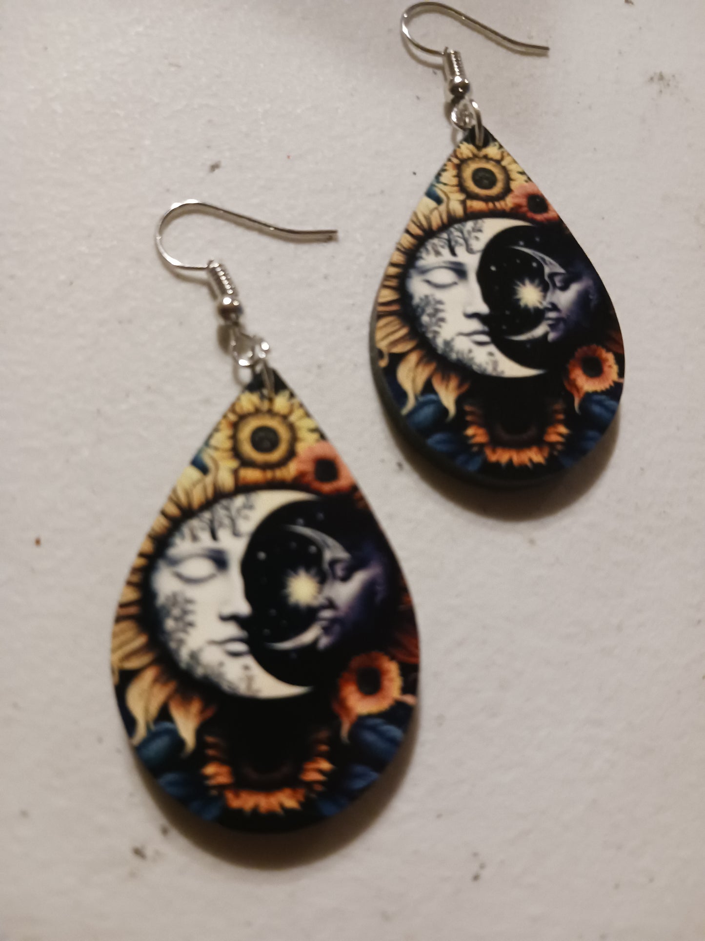 Night and day moon sun earrings