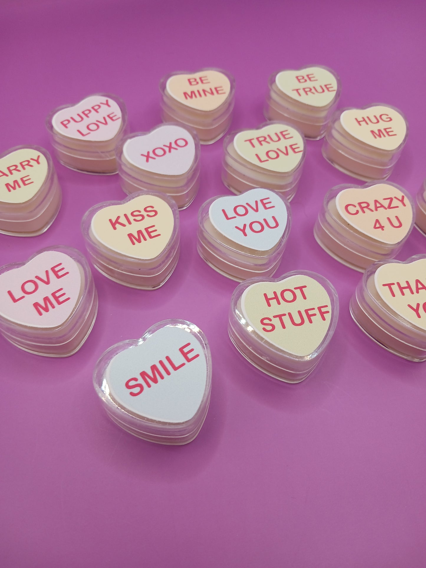 Candy heart lip balms