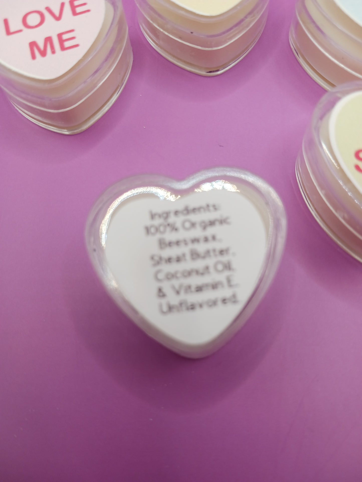 Candy heart lip balms