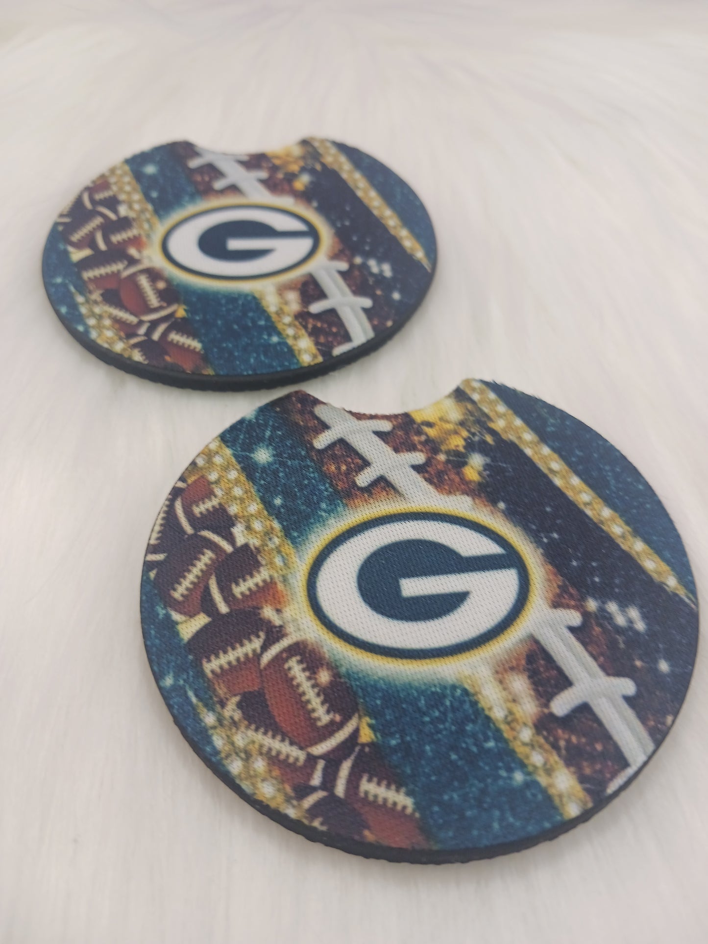 Team Green Packers car coasters