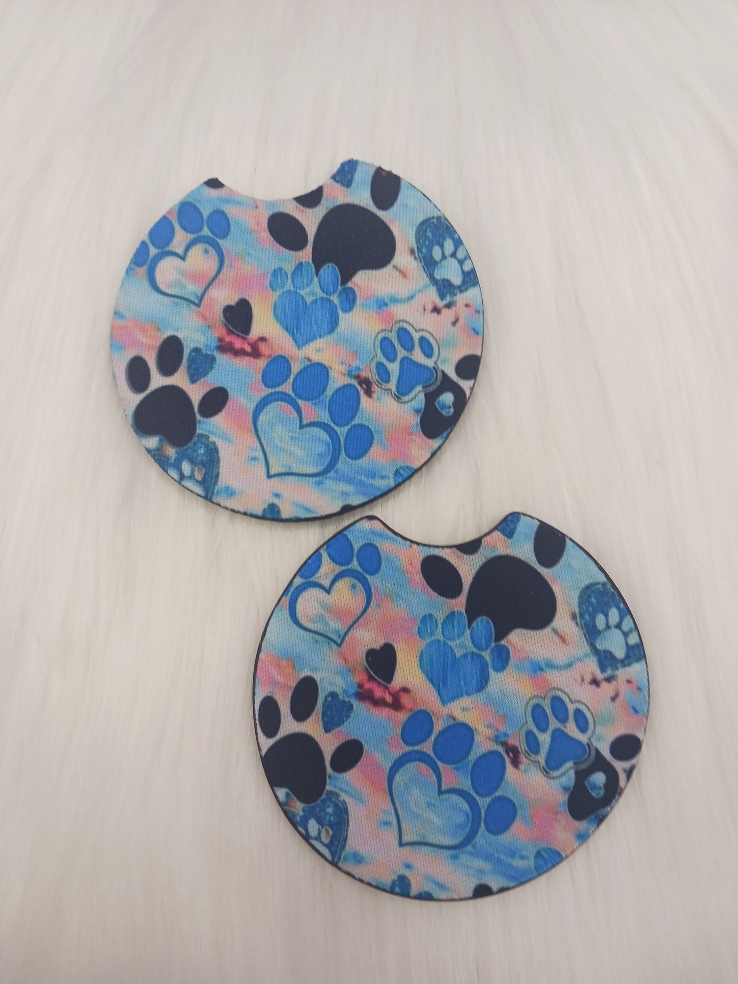 Blue paw prints car coasters