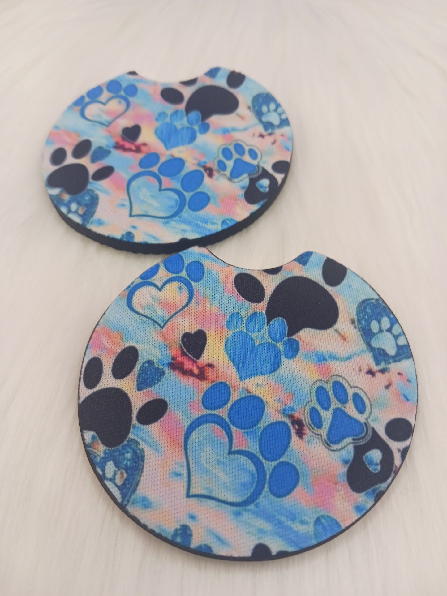 Blue paw prints car coasters