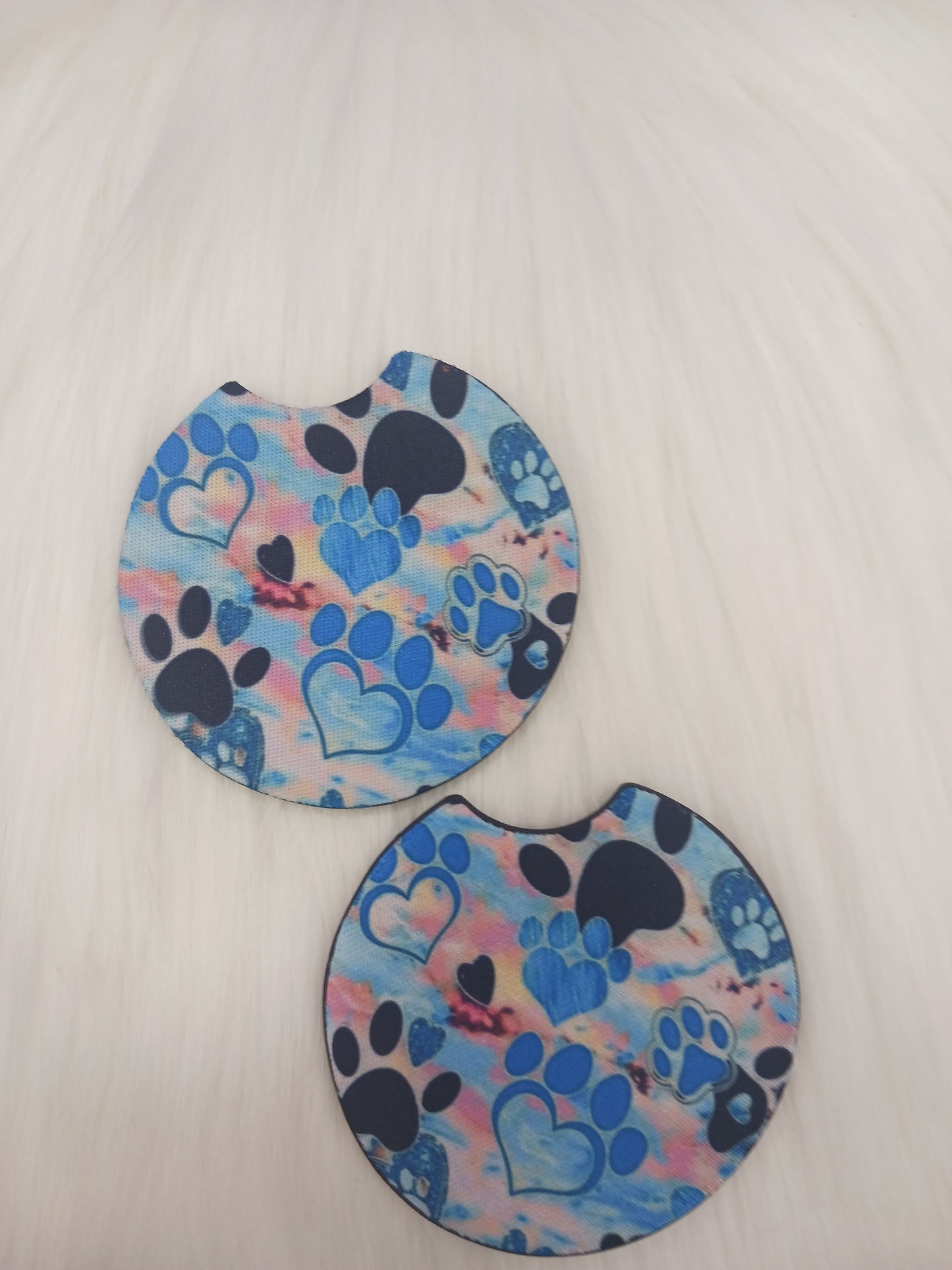 Blue paw prints car coasters