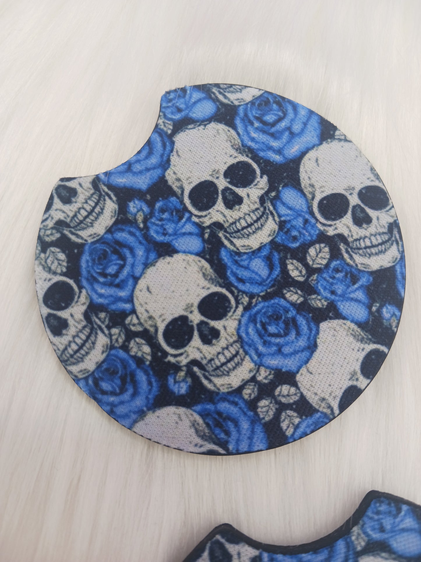 Blue flower skull car coasters