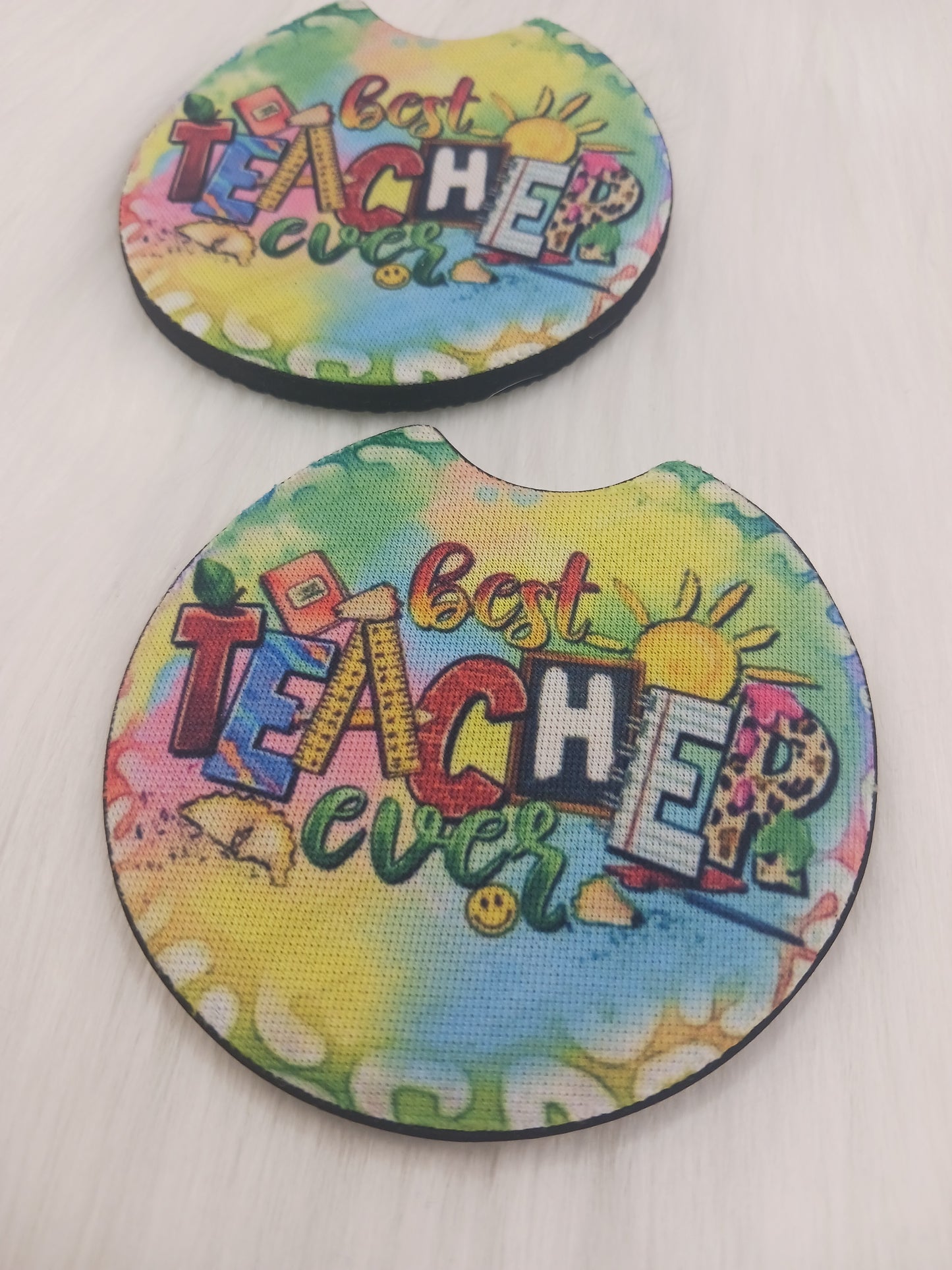Colorful Best Teacher Ever car coasters