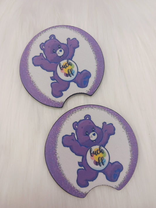 F-off purple bear cat coasters