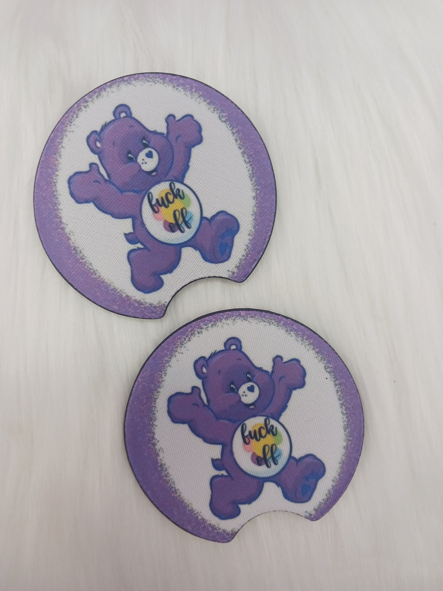 F-off purple bear cat coasters