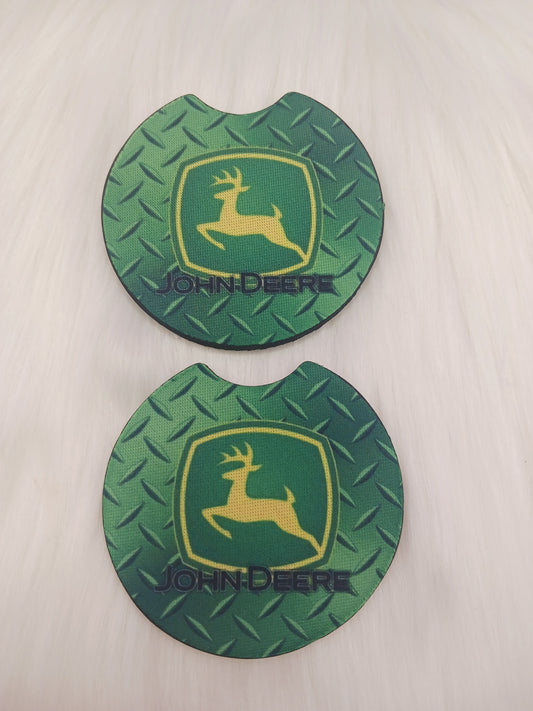 Green deer tractor car coasters