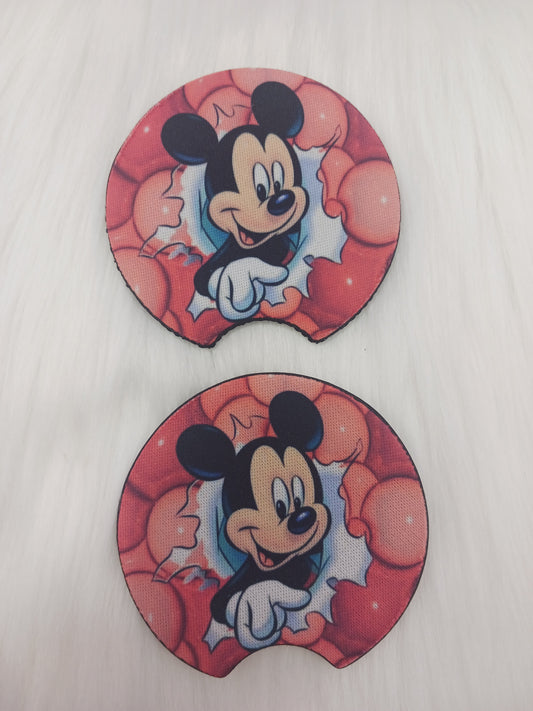 Pink bubble gum mouse car coasters