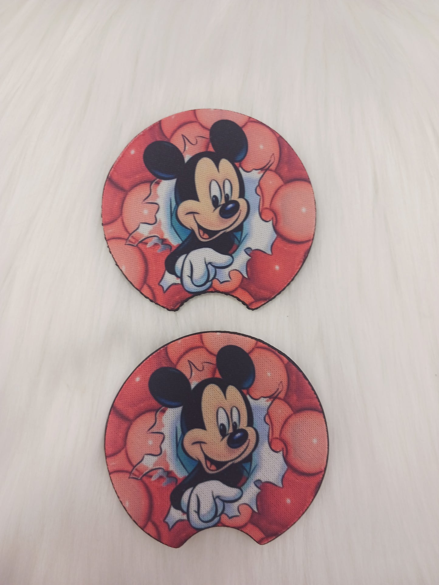 Pink bubble gum mouse car coasters