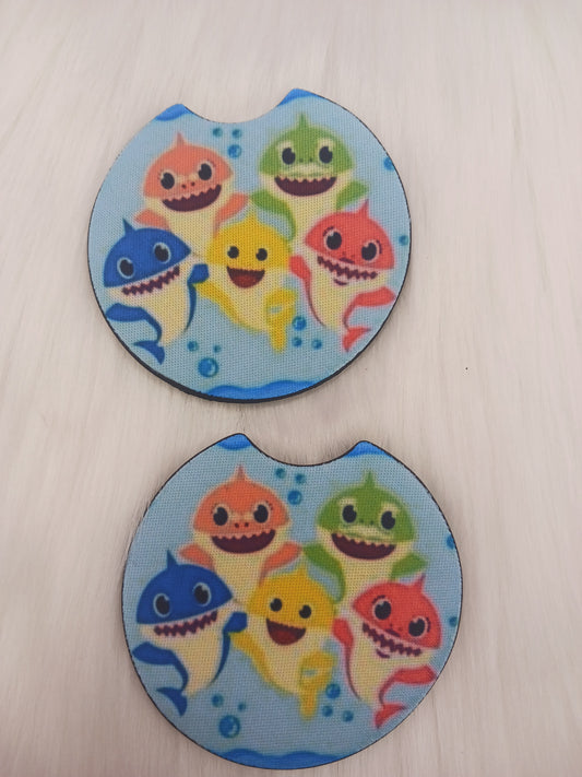 Shark family cartoon car coasters