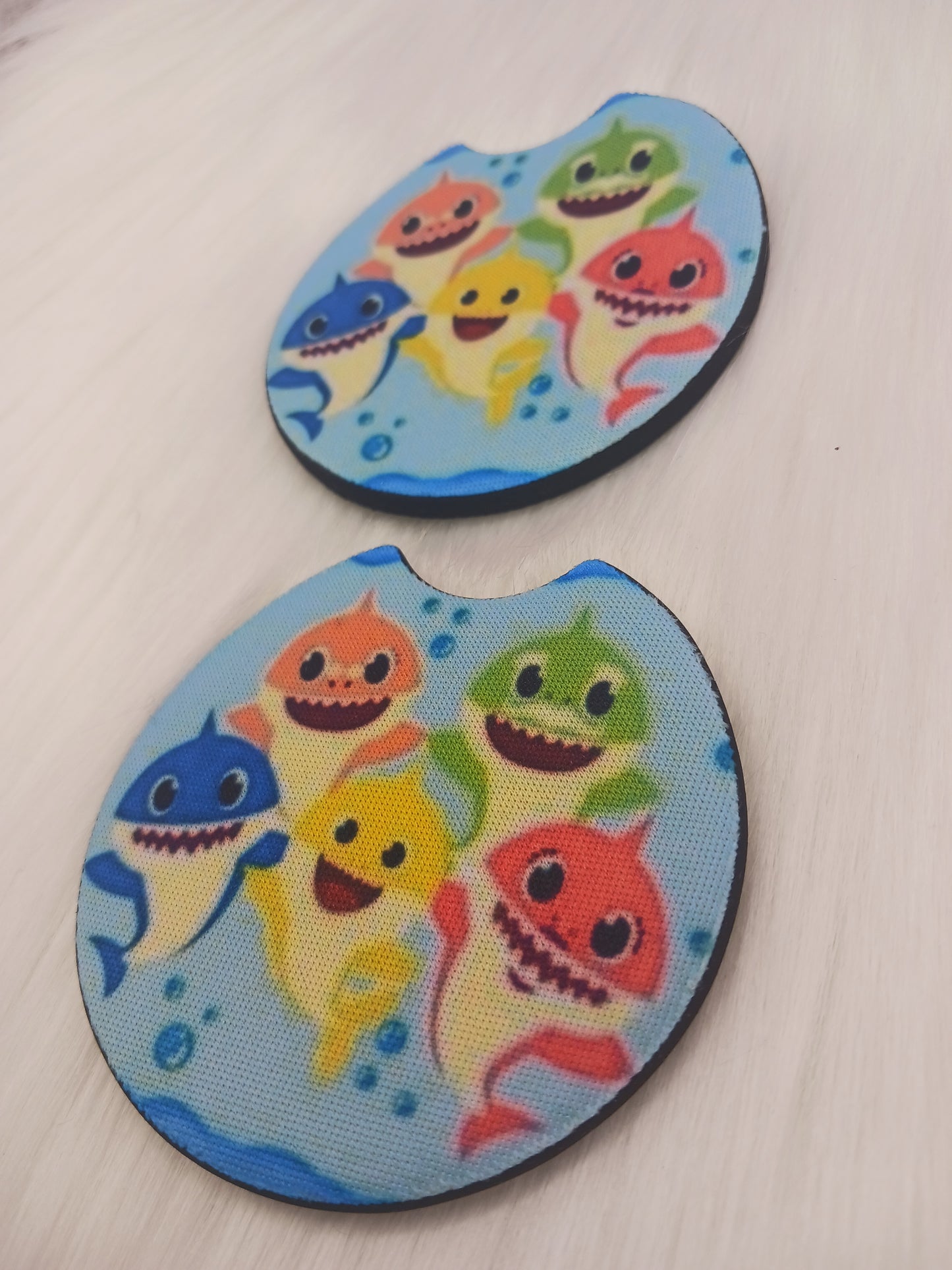 Shark family cartoon car coasters