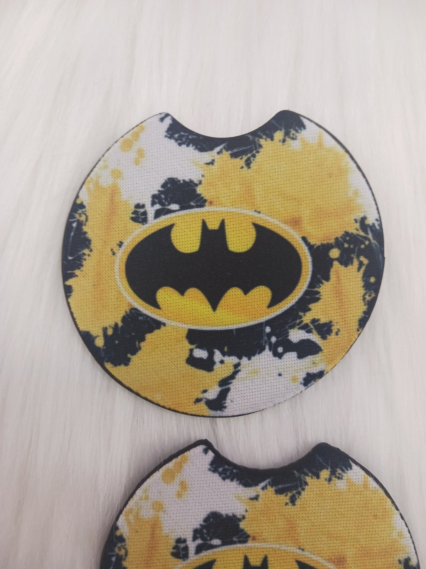 Black and yellow bat hero car coasters