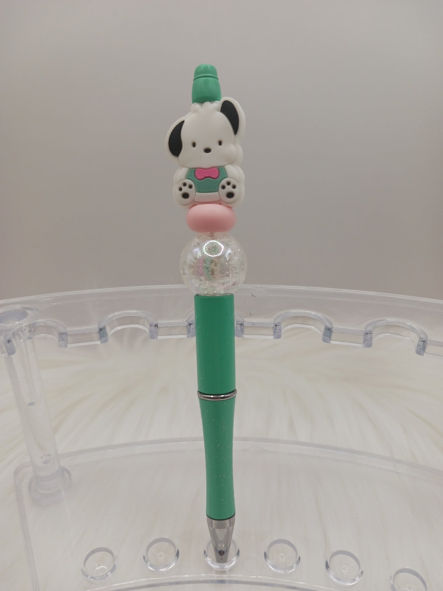 Mint green puppy beaded pen